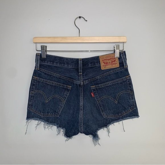 Levi’s 501 Cut Off Jean Shorts  Button Fly Dark Blue Wash Denim Women'sSize 24 - Picture 4 of 9